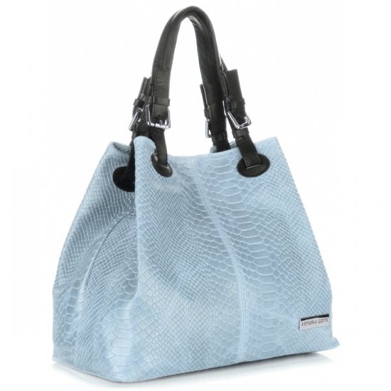 Kožené kabelka shopper bag Vittoria Gotti světle modrá V2L
