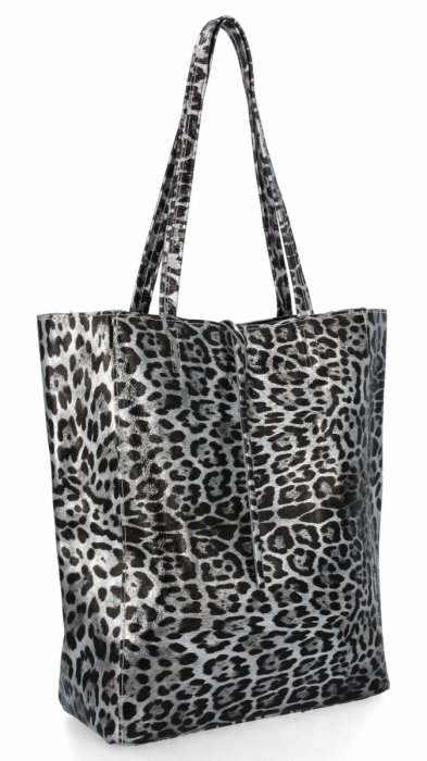 Módní kožená taška shopper s kosmetickou taštičkou 168 stříbrná