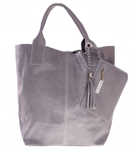 Kožené kabelka shopper bag Genuine Leather světle šedá 555