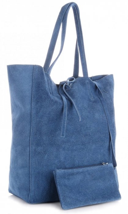 Kožené kabelka shopper bag Vera Pelle modrá 601