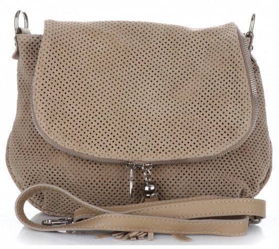 Kožené kabelka listonoška Genuine Leather tmavě béžová A20E