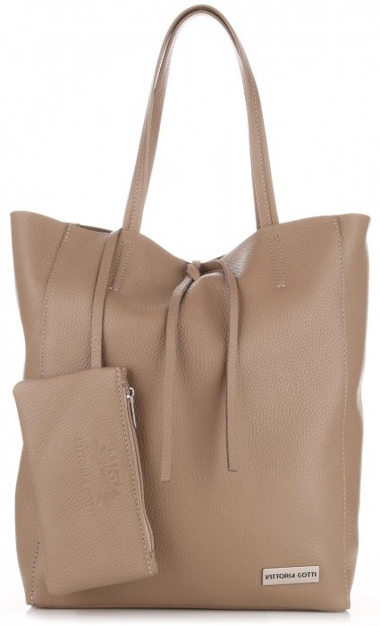 Kožené kabelka shopper bag Vittoria Gotti tmavě béžová V775