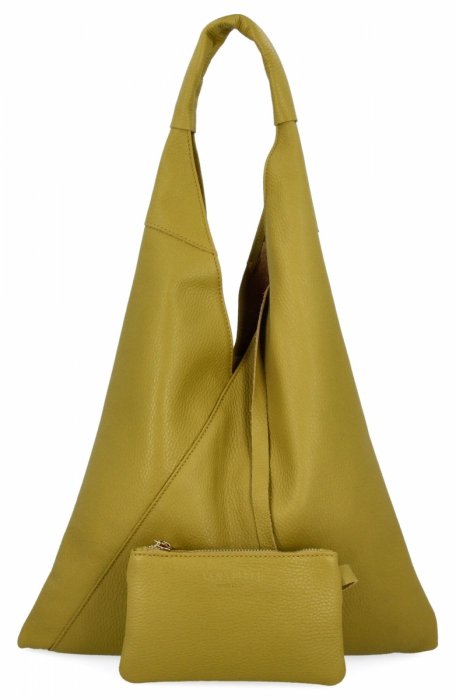 Italská Kožená Kabelka Shopper Bag s Malou Kosmetickou Taštičkou 5820S Limetková