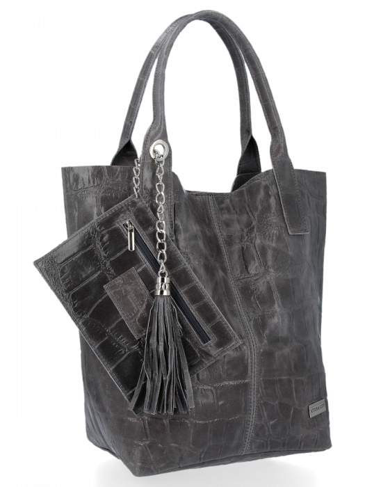 Bőr táska shopper bag Vittoria Gotti szürke B15