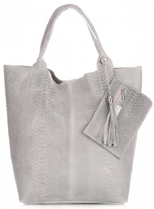 Bőr táska shopper bag Genuine Leather világosszürke 777