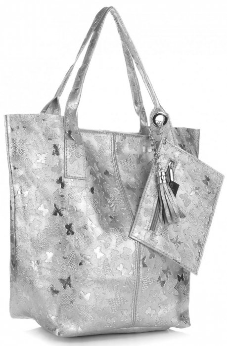 Bőr táska shopper bag Genuine Leather acél 555
