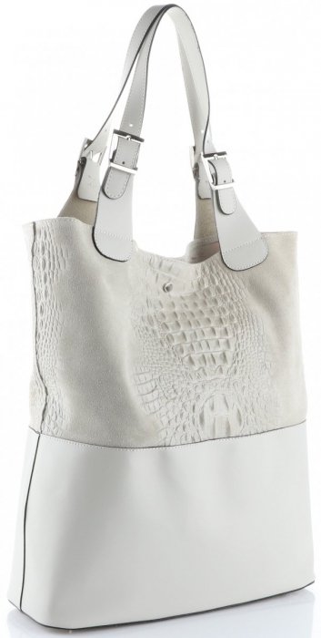 Bőr táska shopper bag Genuine Leather világosszürke 216