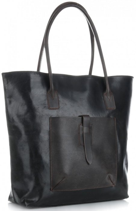 Bőr táska shopper bag Genuine Leather fekete 358