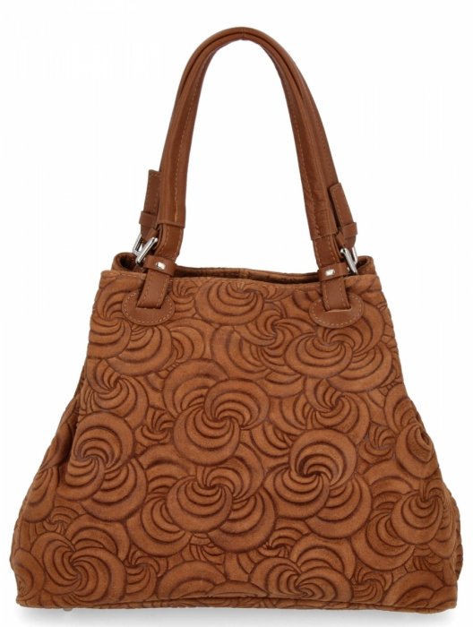 Włoska Torebka Skórzana Shopper Bag w Modne Wzory 5566-S Ruda