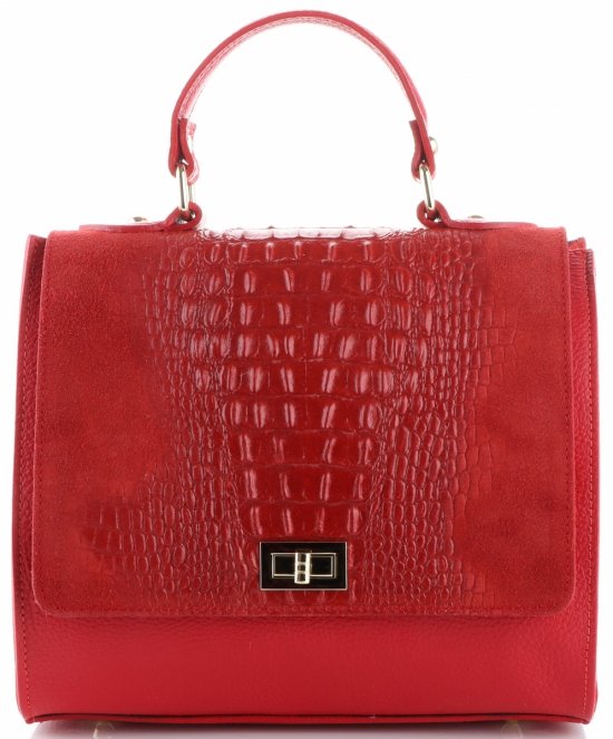 Elegancki Kuferek Skórzany Made in Italy wzór Aligatora Czerwony