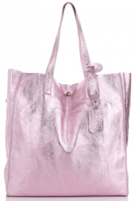 Torba Skórzana Shopper Bag z Kosmetyczką Iron Różowa