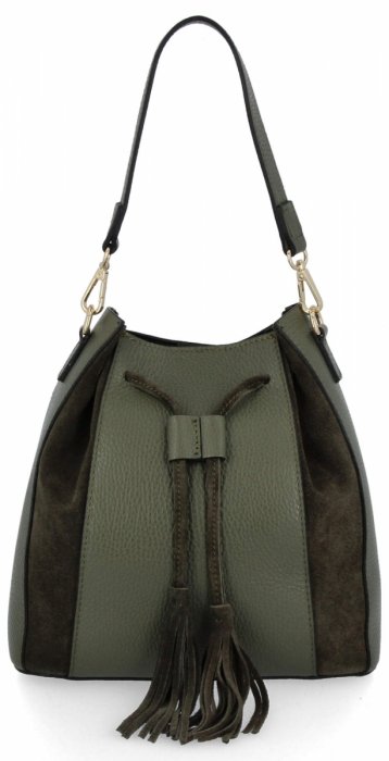 Modna Torebka Skórzana w Stylu Boho 665-Z Zielona