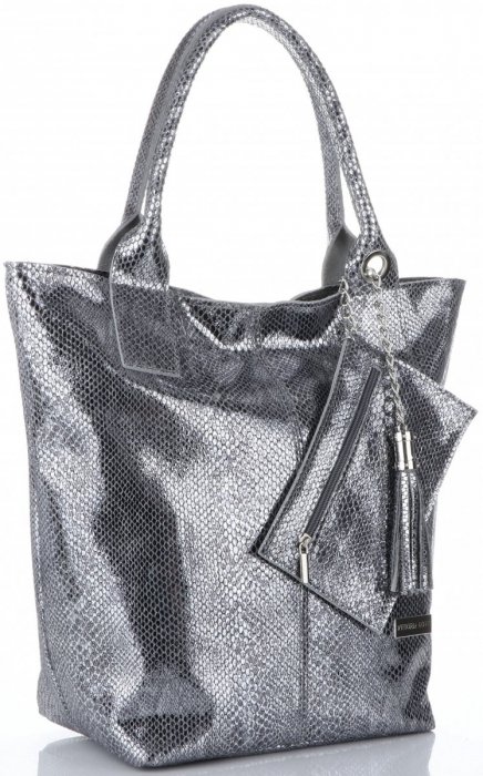 Vittoria Gotti Elegancki Skórzany Shopper z Etui w rozmiarze XL Iron