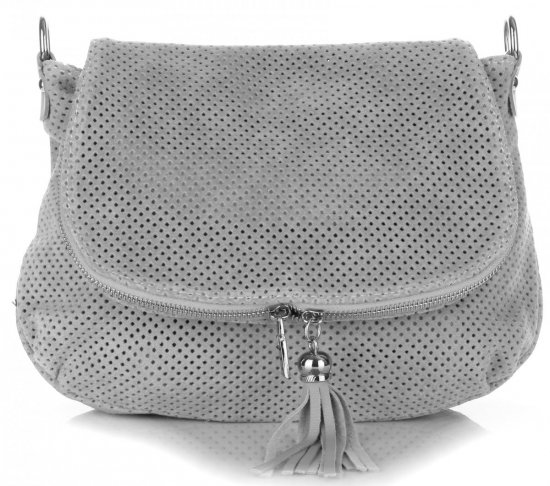 GEANȚĂ DIN PIELE tip poștaș Genuine Leather gri deschis A20E