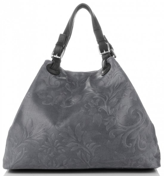 GEANȚĂ DIN PIELE shopper bag Genuine Leather gri 898G