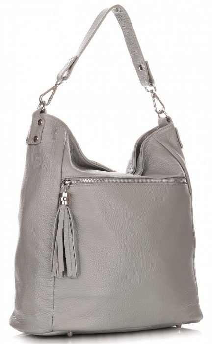 GEANȚĂ DIN PIELE shopper bag Genuine Leather gri 1326