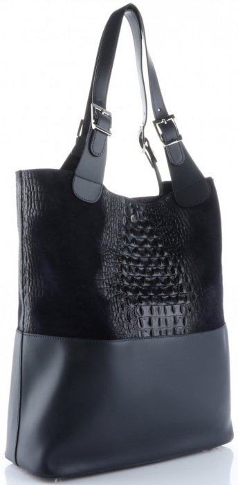 GEANȚĂ DIN PIELE shopper bag Genuine Leather bleumarin 216