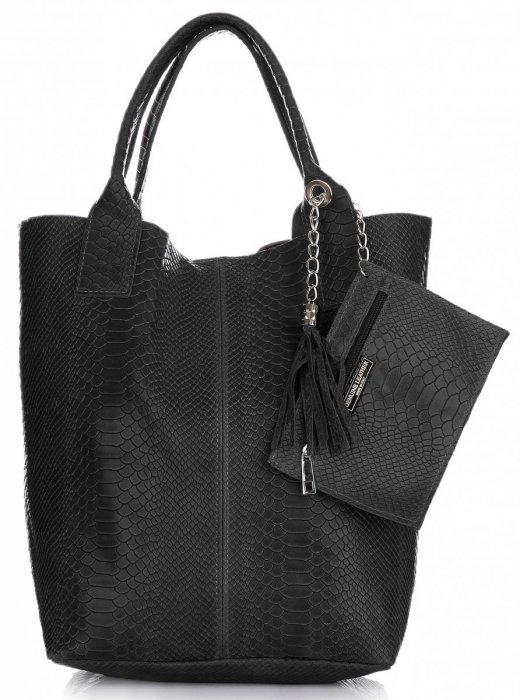GEANȚĂ DIN PIELE shopper bag Genuine Leather negru 777