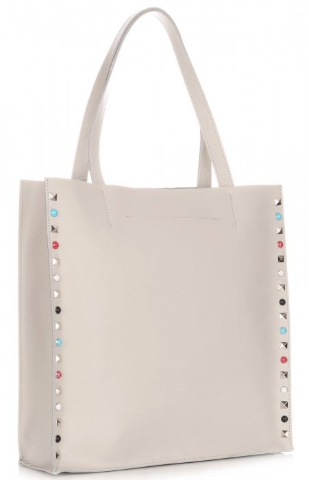 GEANȚĂ DIN PIELE shopper bag Genuine Leather gri deschis 5013