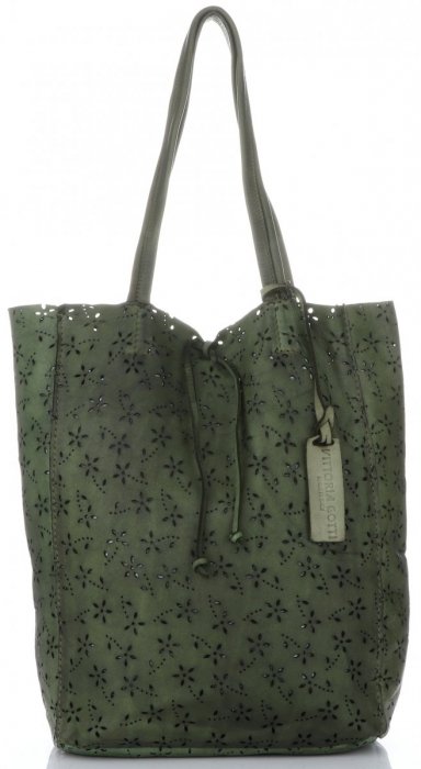 GEANȚĂ DIN PIELE shopper bag Vittoria Gotti verde de sticlă VL299