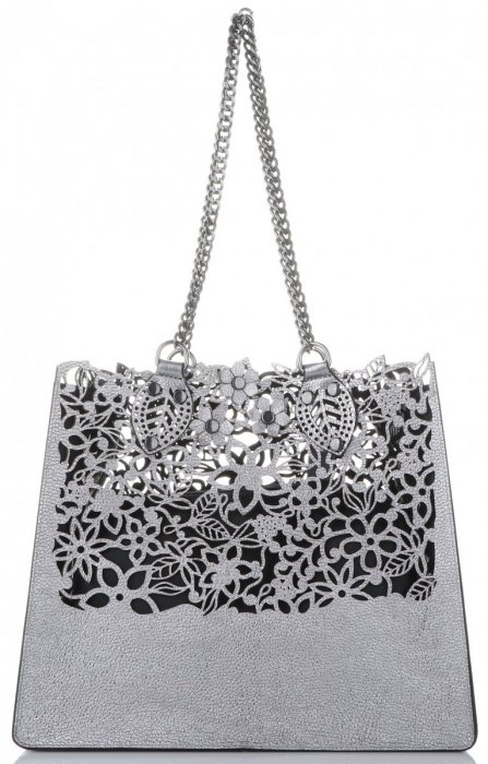 GEANȚĂ DIN PIELE shopper bag Vittoria Gotti argint V5798