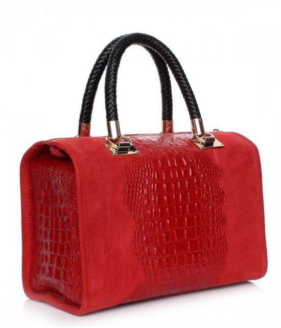 Kožené kabelka kufrík Genuine Leather A4 červená