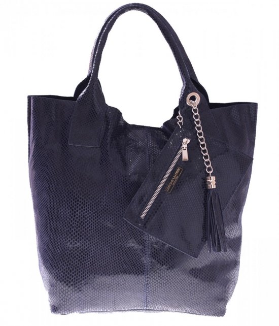 Kožené kabelka shopper bag Genuine Leather tmavo modrá 555