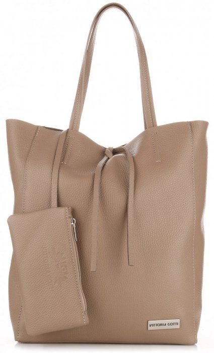 Kožené kabelka shopper bag Vittoria Gotti tmavo béžová V775