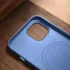 iCarer Litchi Premium Leather Case skórzane etui iPhone 14 Plus magnetyczne z MagSafe jasnoniebieski (WMI14220711-LB)
