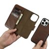 iCarer Oil Wax Wallet Case 2in1 etui iPhone 14 Pro skórzany pokrowiec z klapką Anti-RFID brązowy (WMI14220722-BN)