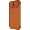 Nillkin Qin Leather Pro Case etui iPhone 14 osłona na aparat kabura pokrowiec obudowa z klapką brązowy