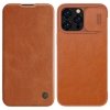 Nillkin Qin Leather Pro Case etui iPhone 14 Pro osłona na aparat kabura pokrowiec obudowa z klapką brązowy