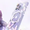 Kingxbar Butterfly Series magnetyczne etui iPhone 14 Plus MagSafe etui z motylami różowe