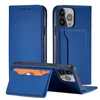Magnet Card Case etui iPhone 14 Pro Max pokrowiec z klapką portfel podstawka niebieskie