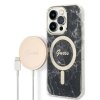 Zestaw Guess GUBPP14LHMEACSK Case+ Charger iPhone 14 Pro 6,1 czarny/black hard case Marble MagSafe