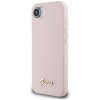 Etui Guess Silicone Script Metal Logo    MagSafe do iPhone 16e różowy