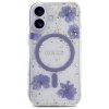 Etui Guess Resin Flowers Glitter MagSafe do iPhone 16 fioletowy