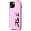 Etui Karl Lagerfeld Wrinkled Metal       Signature do iPhone 15 różowy