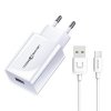 USAMS Ład. siec. 1xUSB T22 18W 3A QC3.0+ kabel USB-C 1m biały/white (T48) T48OCLN01