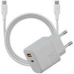 Ładowarka sieciowa Bazic Goport Velox    Kit 1xUSB-C 1xUSB-A GaN 35W z kablem plecionym biały