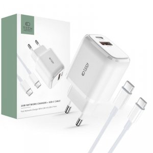 TECH-PROTECT C20W 2-PORT ŁADOWARKA SIECIOWA  PD20W/QC3.0 + KABEL TYP-C  WHITE