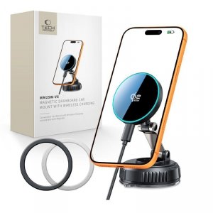 TECH-PROTECT MM25W-V8 MAGNETIC MAGSAFE WINDSHIELD & DASHBOARD CAR MOUNT WIRELESS CHARGER 25W QI2.2 BLACK