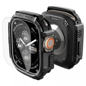 SPIGEN RUGGED ARMOR & TEMPERED GLASS APPLE WATCH ULTRA 1 / 2 / 3 (49 MM) MATTE BLACK 