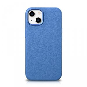 iCarer Litchi Premium Leather Case skórzane etui iPhone 14 Plus magnetyczne z MagSafe jasnoniebieski (WMI14220711-LB)