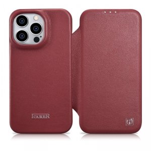 iCarer CE Premium Leather Folio Case skórzane etui iPhone 14 Pro z klapką magnetyczne MagSafe czerwony (WMI14220714-RD)