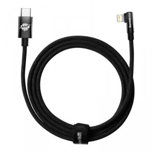 Baseus MVP 2 Elbow kątowy kabel przewód Power Delivery z bocznym wtykiem USB Typ C / Lightning 2m 20W czarny (CAVP000301)