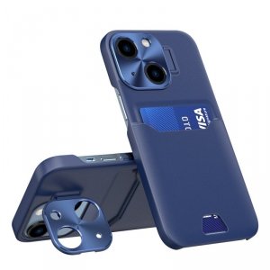 Leather Stand Case etui do iPhone 14 Plus pokrowiec portfel na kartę z podstawką niebieskie