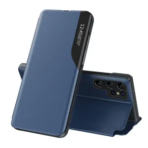 Eco Leather View Case etui do Samsung Galaxy S23 Ultra z klapką podstawka niebieskie