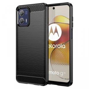 Carbon Case etui do Motorola Moto G73 5G elastyczny silikonowy karbonowy pokrowiec czarne