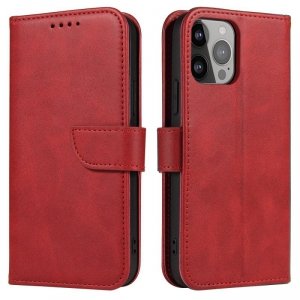 Etui portfel z klapką podstawką do iPhone 15 Plus Magnet Case - czerwone